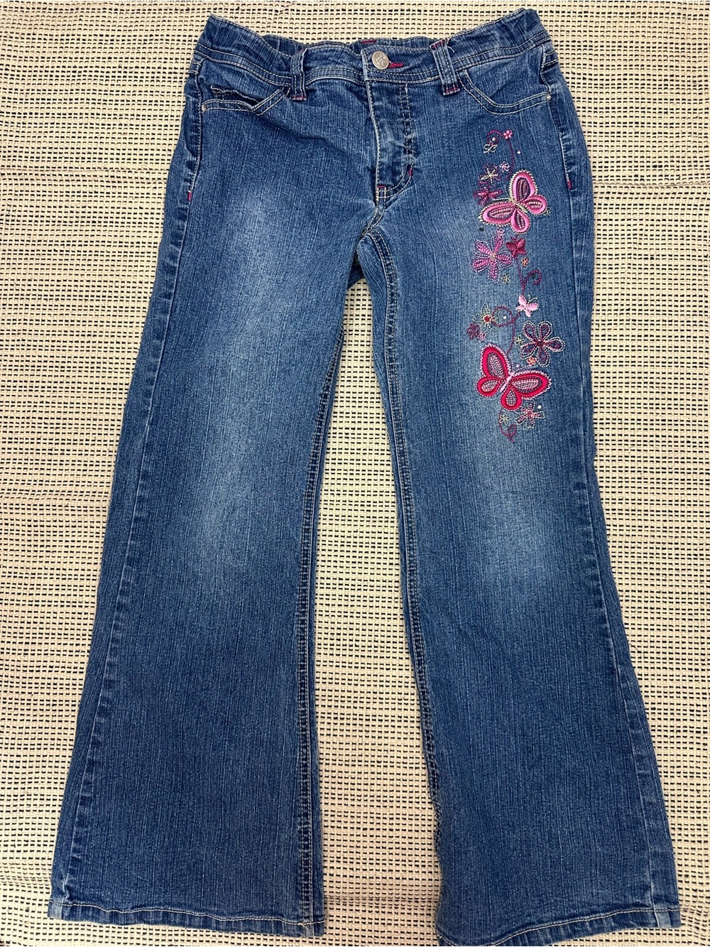 Y2K Girls Butterfly Embroidered Dark Medium Wash Jeans Size 10